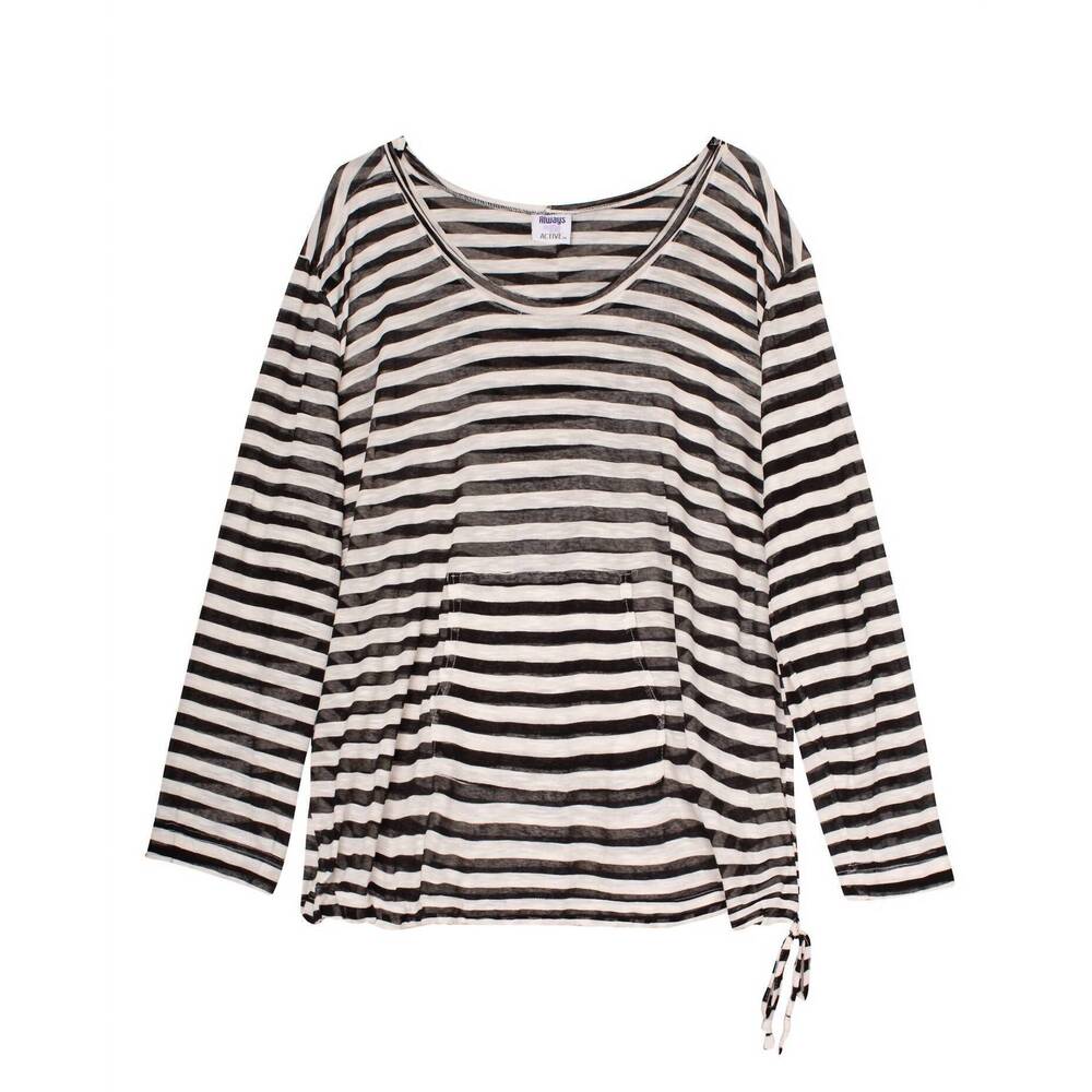 NEW ALWAYS FOR ME women's striped active hooded top - plus in afm black